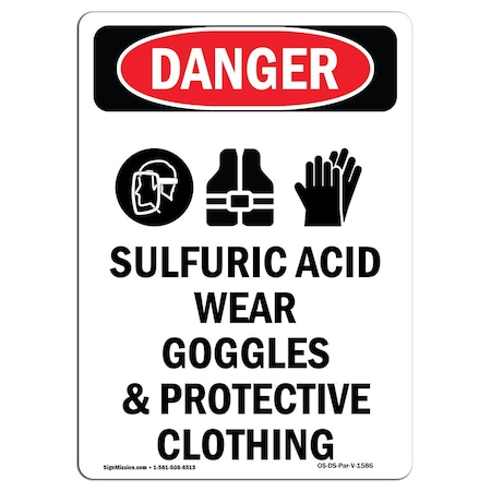 OSHA Danger Sign, Sulfuric Acid Wear, 18in X 12in Decal
